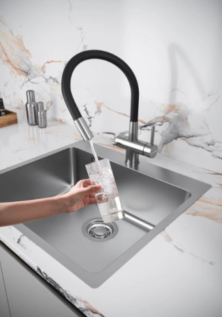 Кухонный смеситель KUCHENSTERN - FLEX-FE  нержавеющая сталь 413SS40